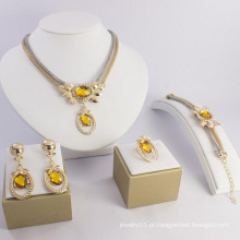 Mulheres colar de casamento Africano Beads Jóias Set 18k Gold Filled White Sapphire